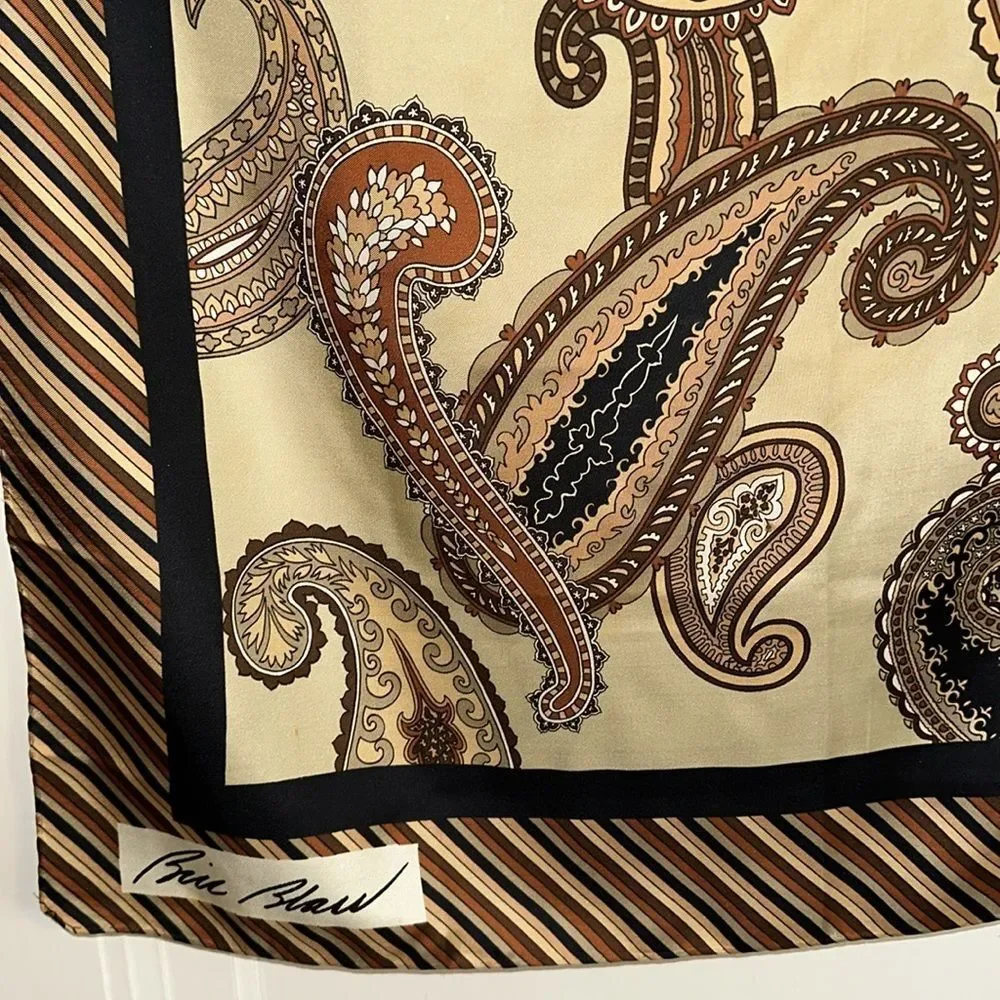 Vintage Bill Blass Brown, Tan, Rust & Cream Paisley Very Large Silk‎ Scarf